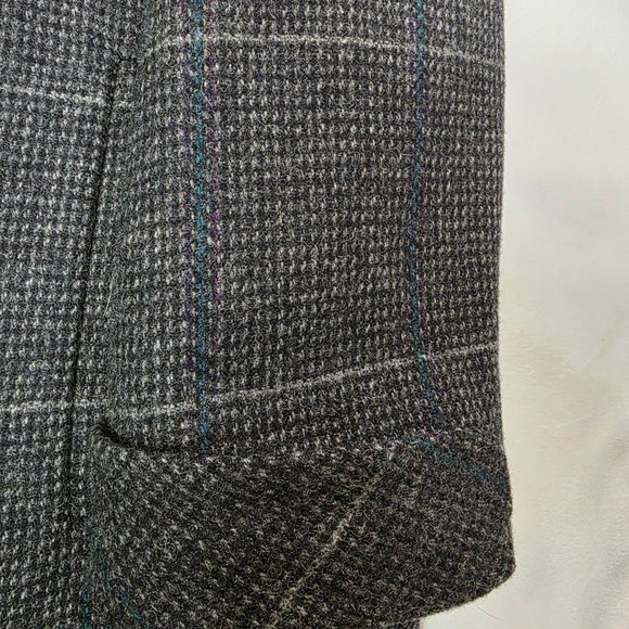 1990s Wool Coat Womens XL Grey Teal Plaid Double Breasted Alorna Forstmann GUC - Picture 2 of 7